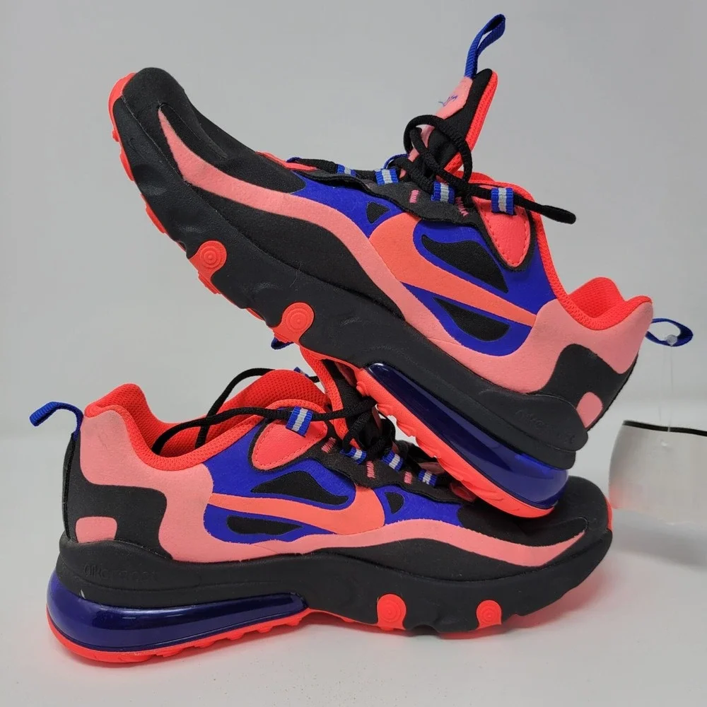 Nike Air Max 270 React‎ Athletic Shoes Black/Pink/Blue Size 4.5Y CT1579-001